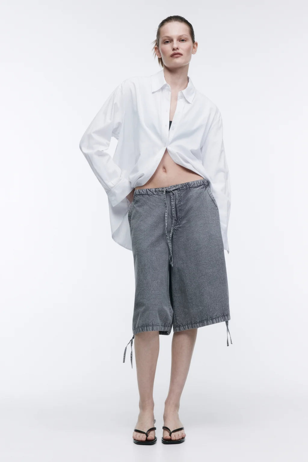BERMUDA JORTS WIDE LEG MID RISE