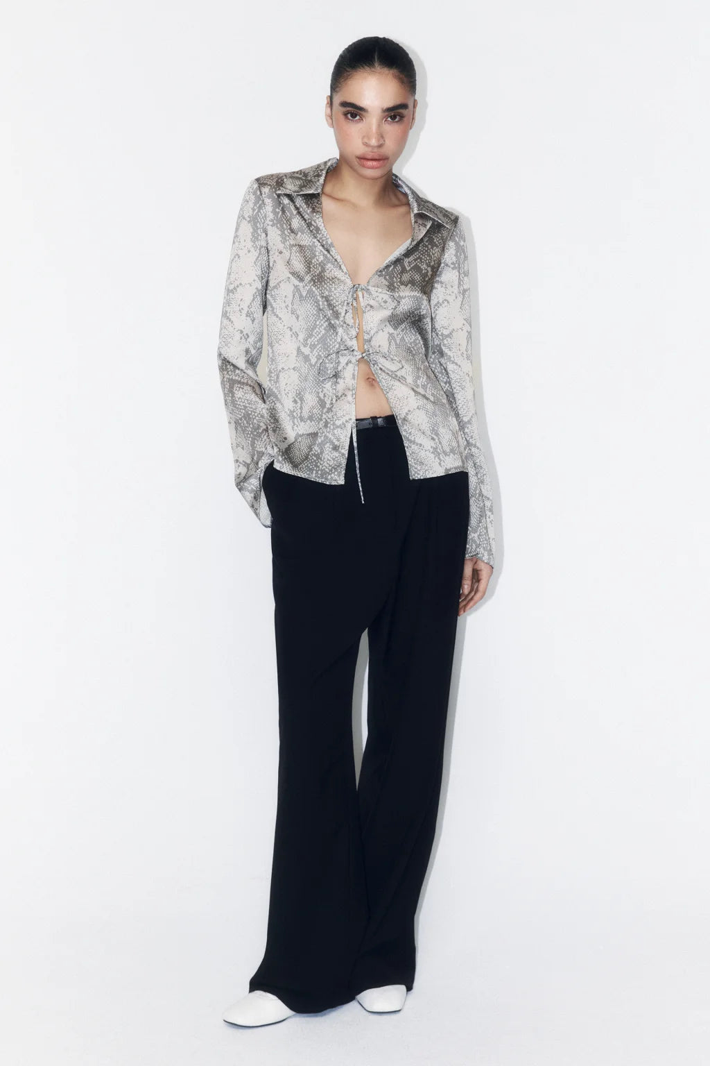 ANIMAL PRINT SATIN BLOUSE