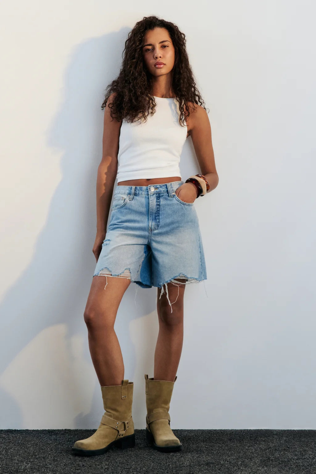 MID-RISE DENIM BERMUDA SHORTS