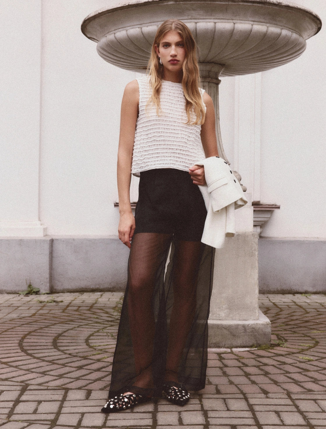 SEMI-TRANSPARENT WIDE LEG PANTS
