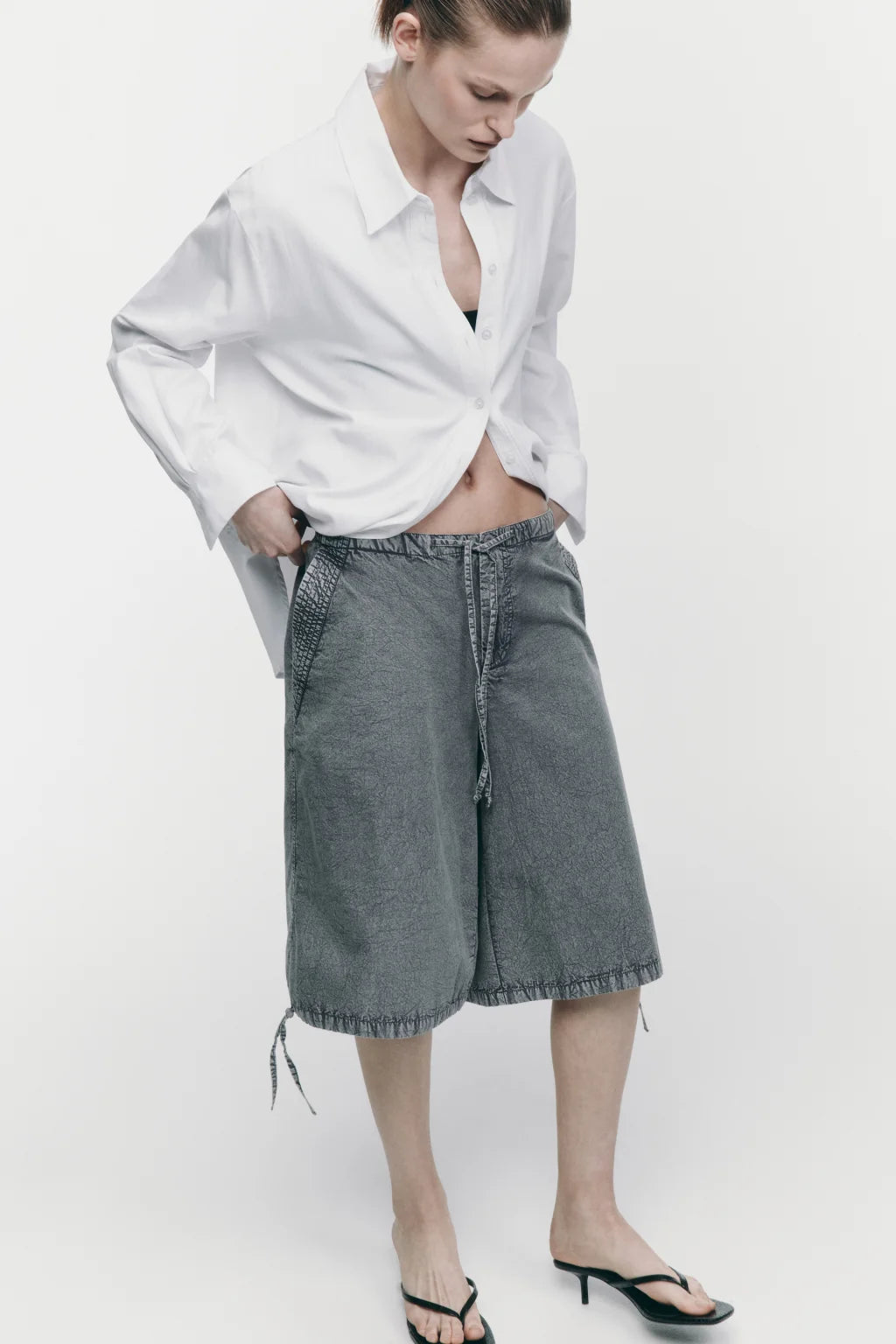 BERMUDA JORTS WIDE LEG MID RISE