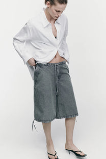 BERMUDA JORTS WIDE LEG MID RISE