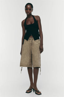 BERMUDA JORTS WIDE LEG MID RISE
