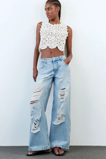 JEANS RELAXED OVERSIZE ROTOS TIRO MEDIO
