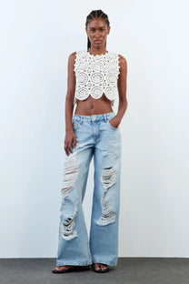 JEANS RELAXED OVERSIZE ROTOS TIRO MEDIO