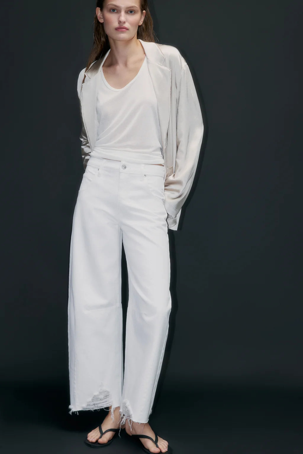 JEANS M1632 WIDE LEG RIPPED HIGH RISE