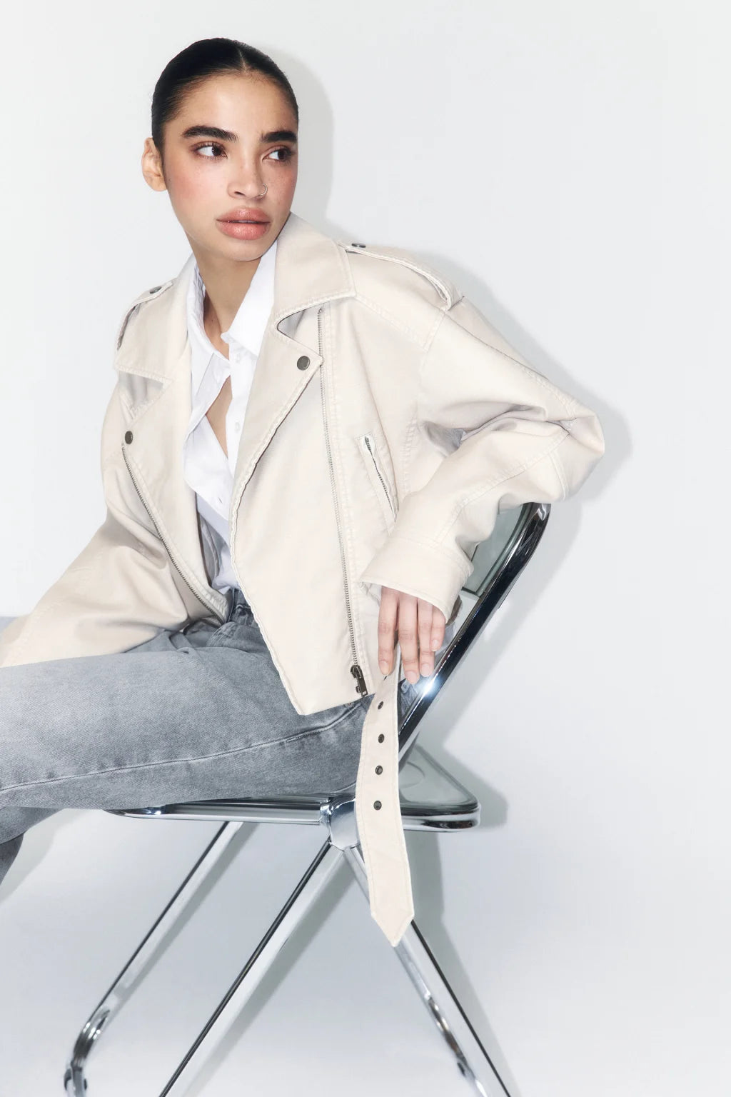 FAUX LEATHER CROP BIKER JACKET