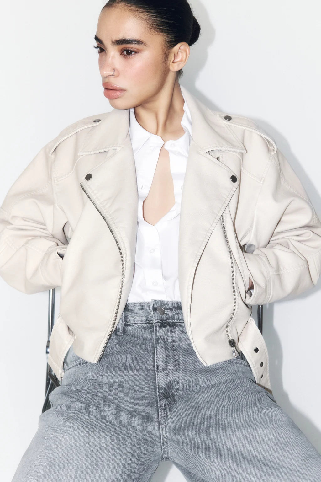 FAUX LEATHER CROP BIKER JACKET