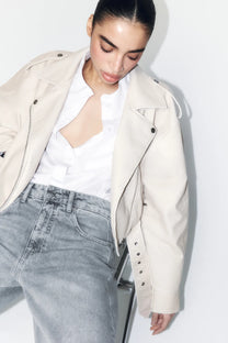 FAUX LEATHER CROP BIKER JACKET