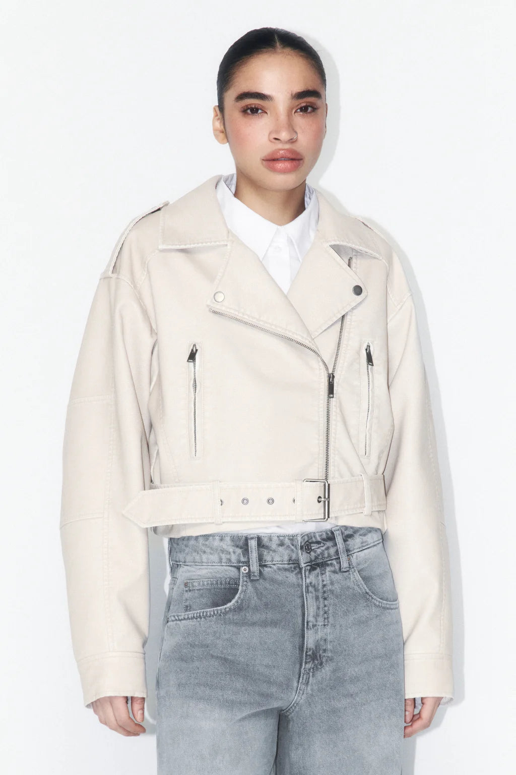 FAUX LEATHER CROP BIKER JACKET